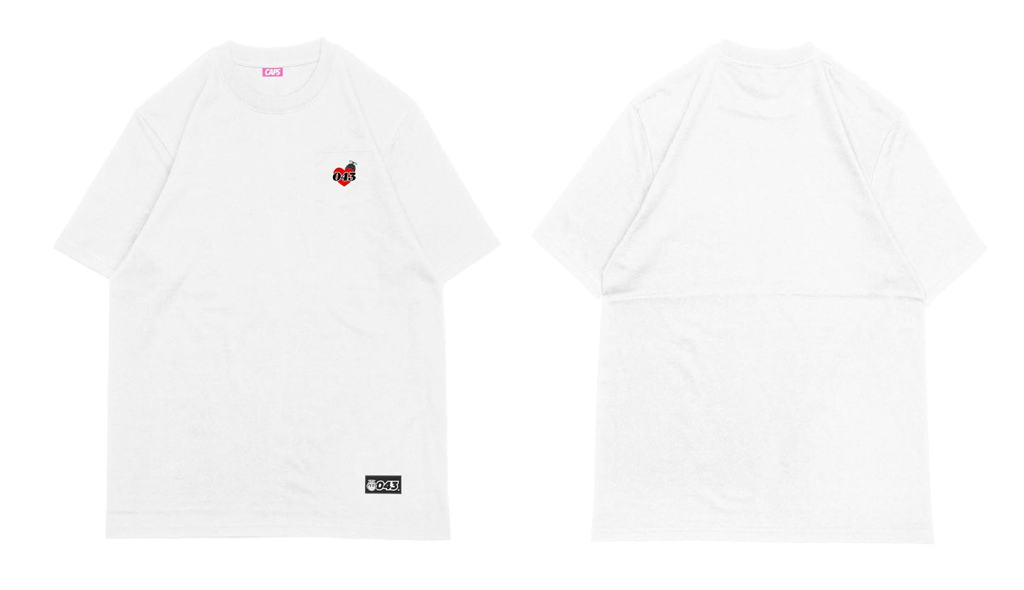 CAPS 043- EMBROIDERED LOGO POCKET TEE WHITE