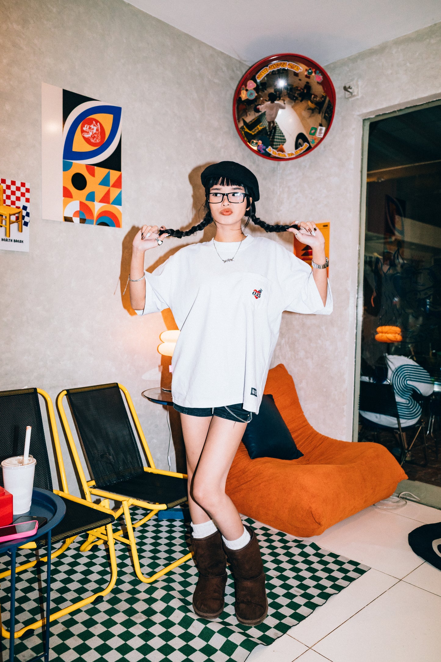 CAPS 043- EMBROIDERED LOGO POCKET TEE WHITE