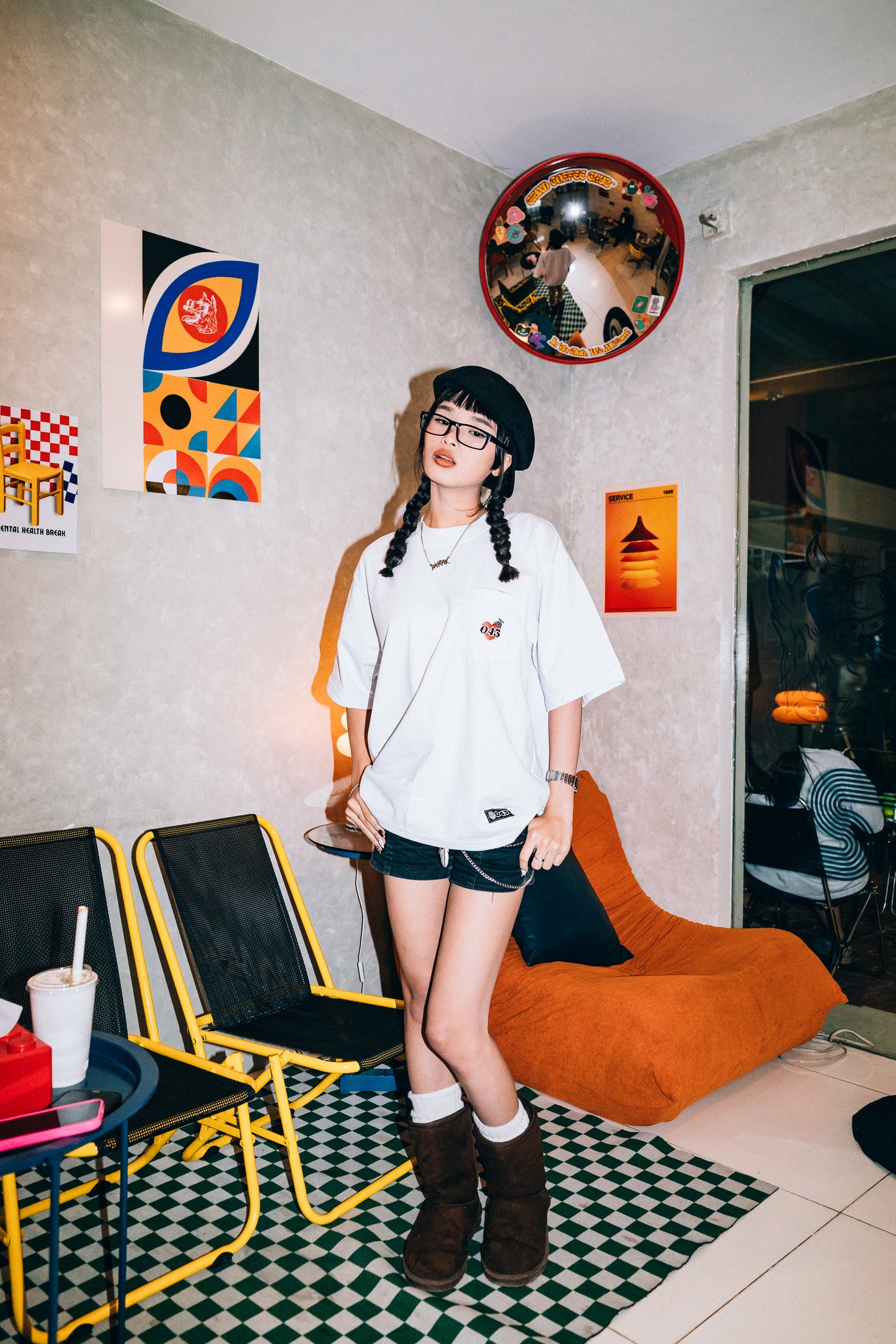 CAPS 043- EMBROIDERED LOGO POCKET TEE WHITE