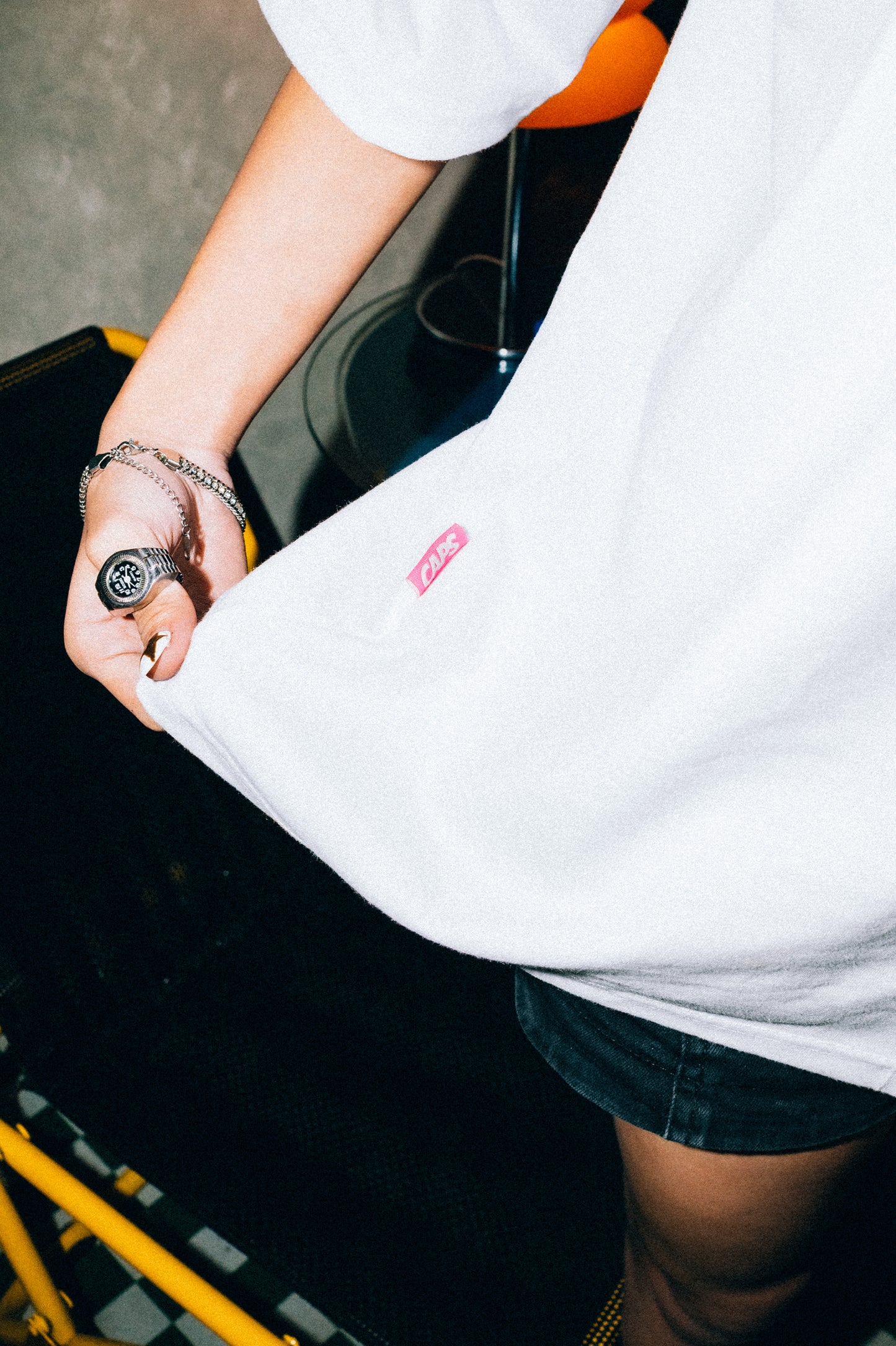 CAPS 043- EMBROIDERED LOGO POCKET TEE WHITE