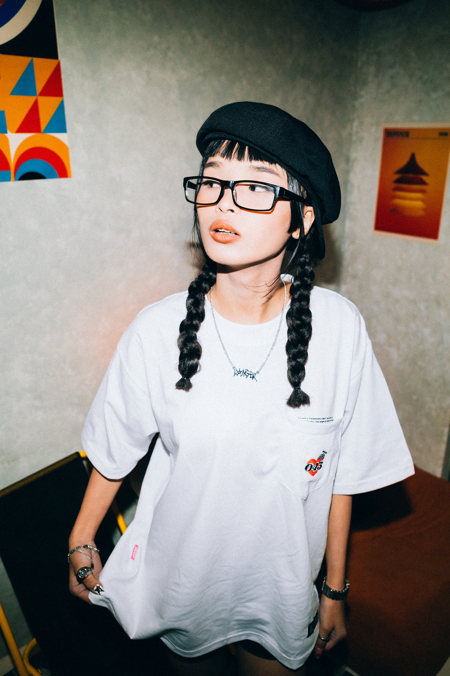CAPS 043- EMBROIDERED LOGO POCKET TEE WHITE