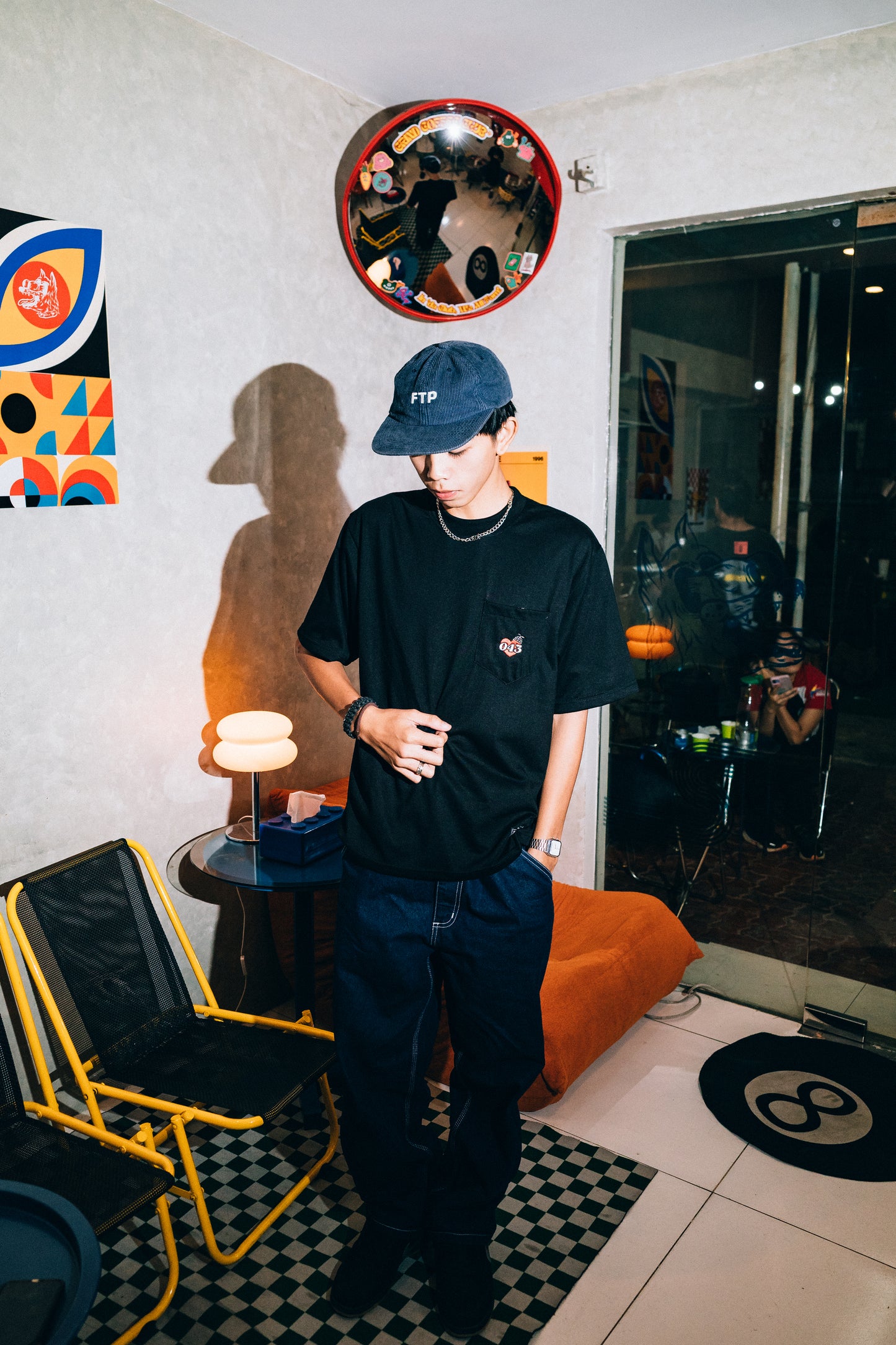 CAPS 043- EMBROIDERED POCKET TEE BLACK
