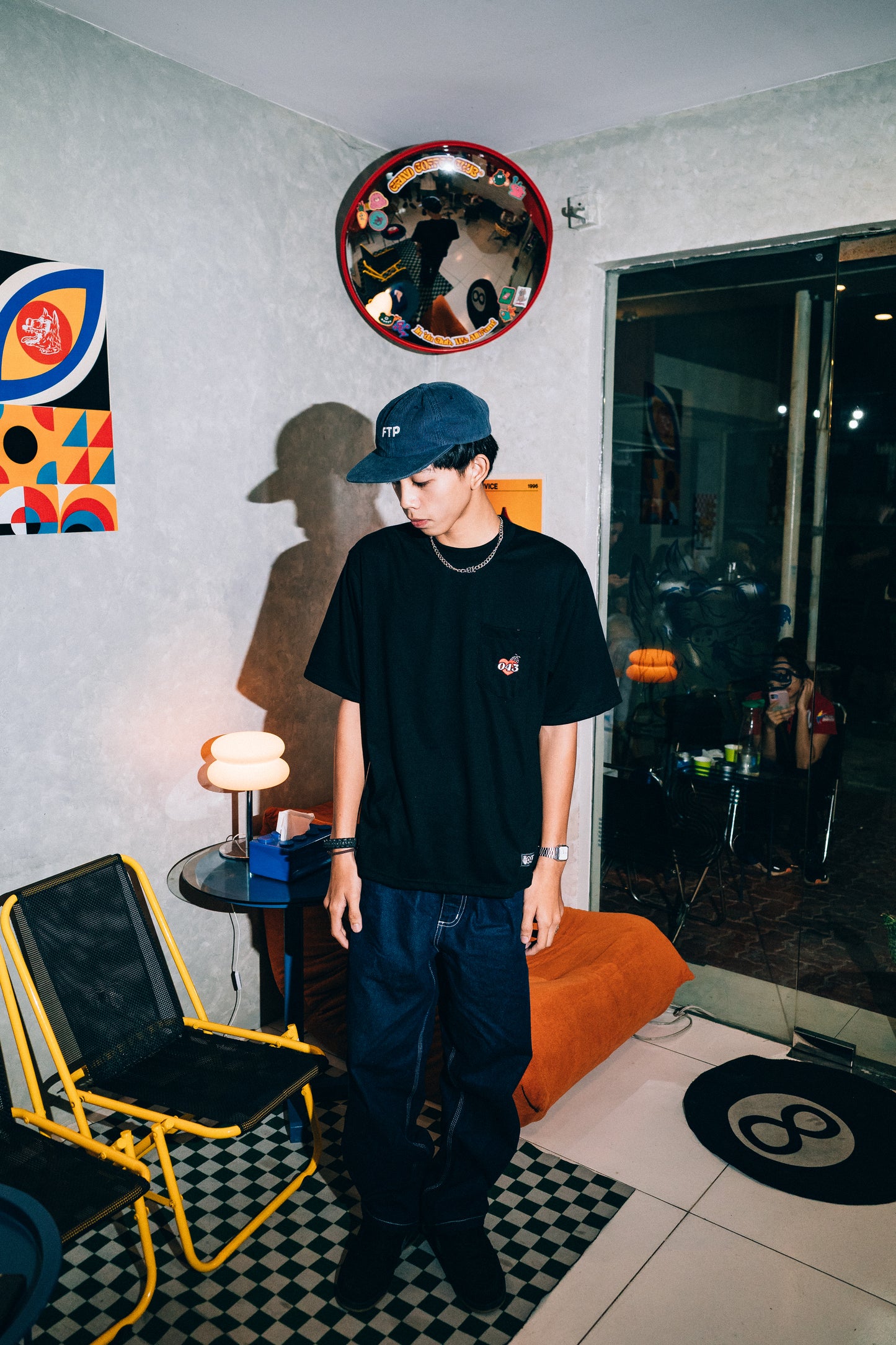CAPS 043- EMBROIDERED POCKET TEE BLACK