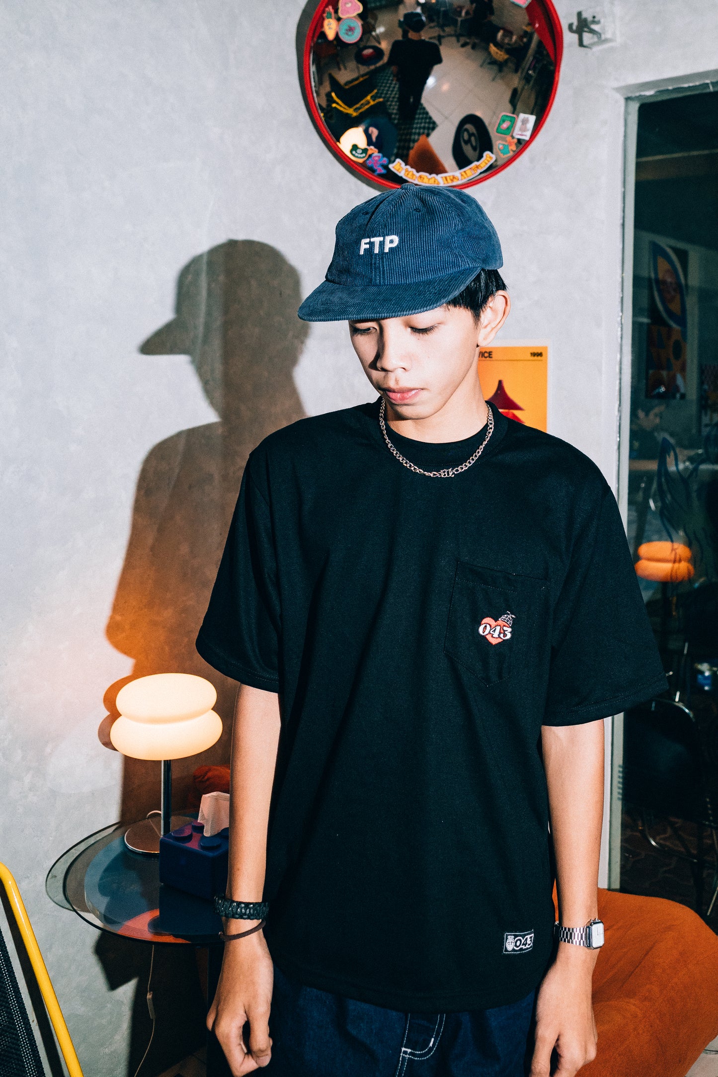 CAPS 043- EMBROIDERED POCKET TEE BLACK