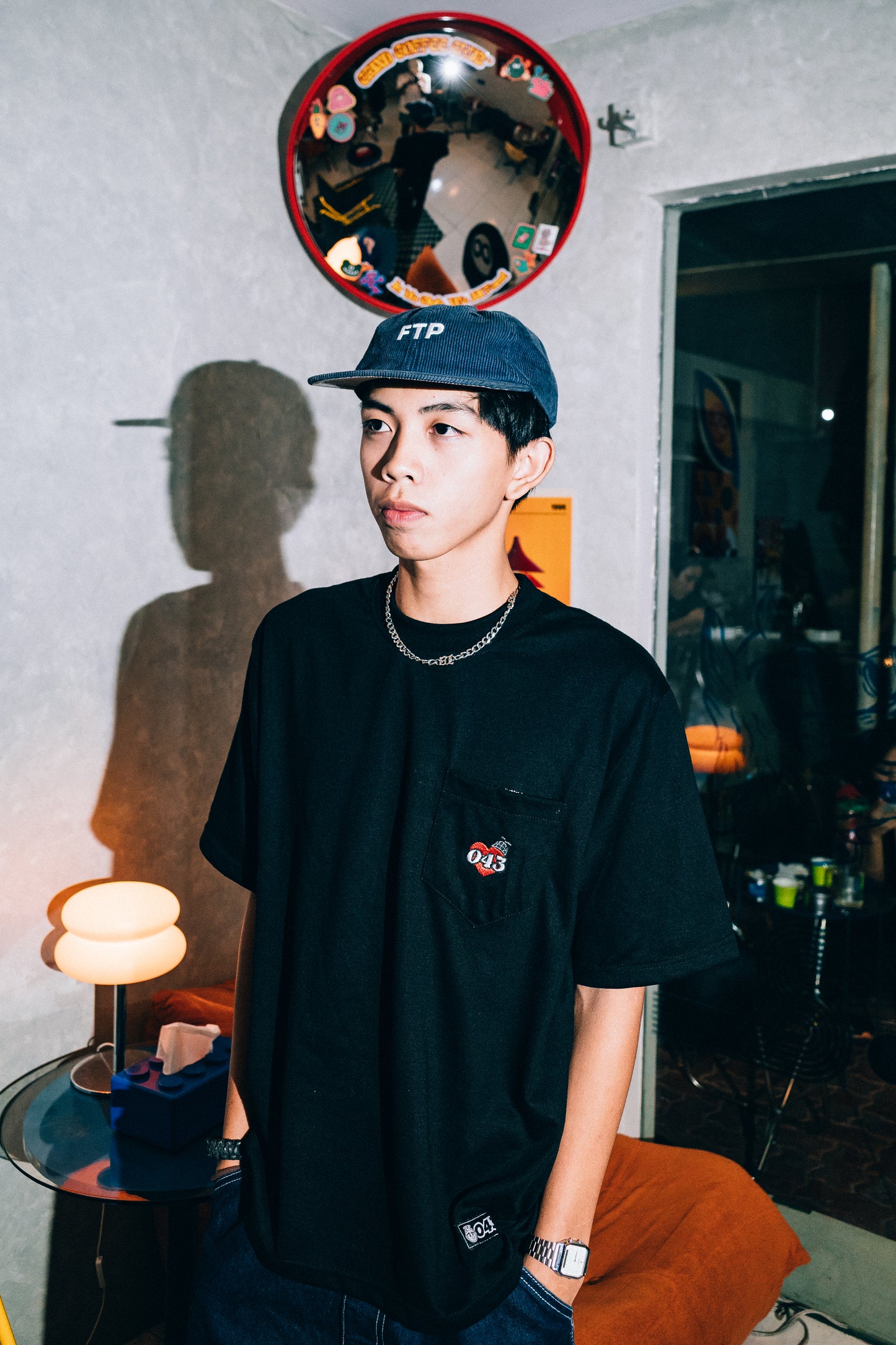 CAPS 043- EMBROIDERED POCKET TEE BLACK