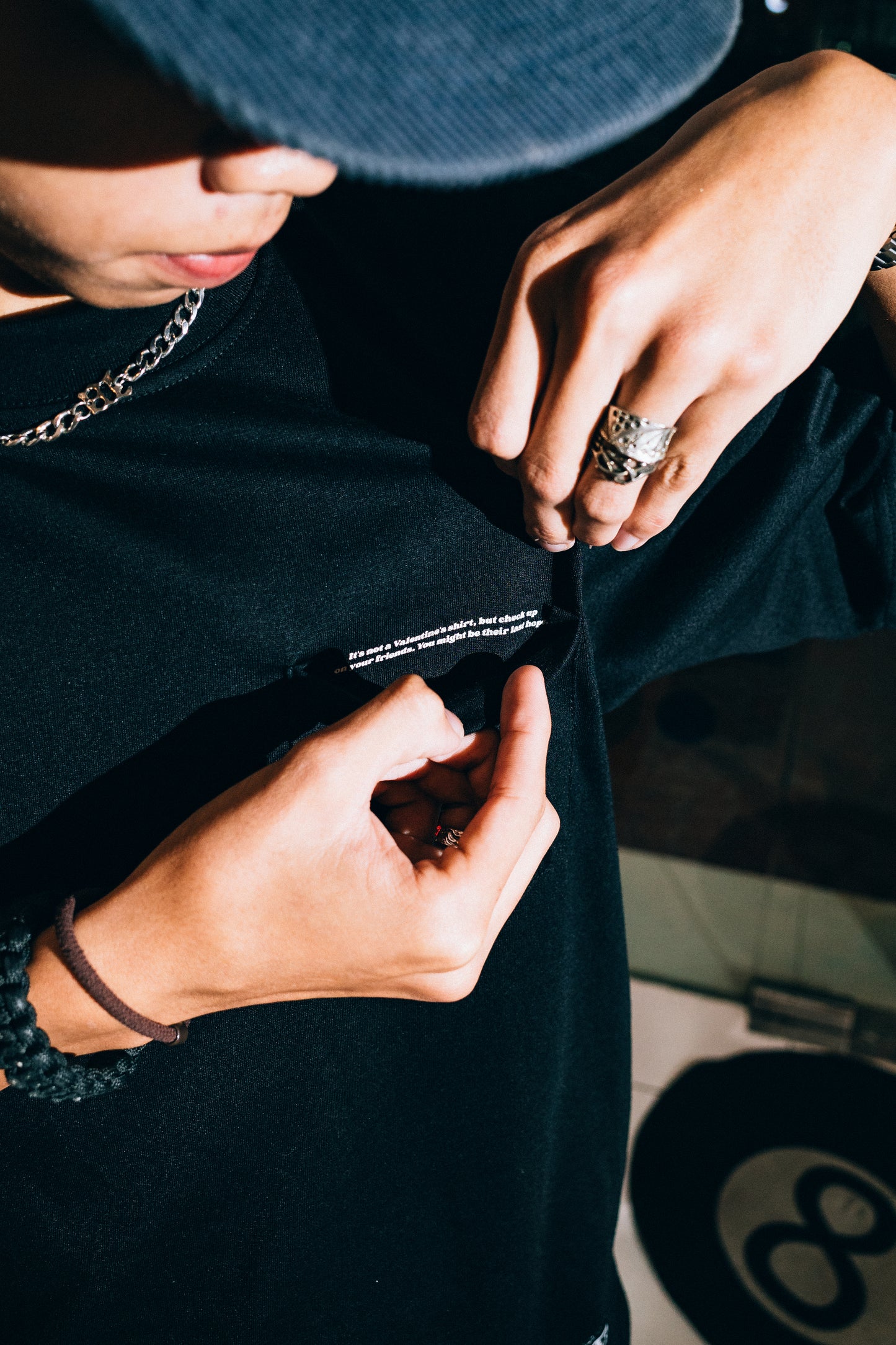 CAPS 043- EMBROIDERED POCKET TEE BLACK