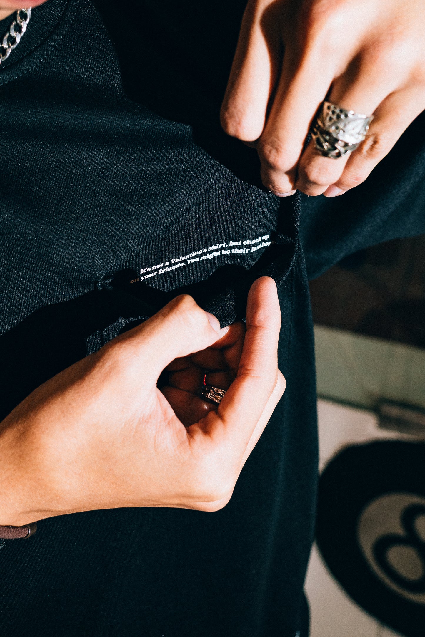 CAPS 043- EMBROIDERED POCKET TEE BLACK